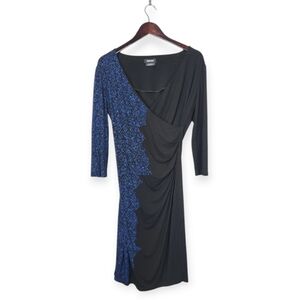 Isabel de Pedro Blue and Black Jersey Knit Ruched Dress Size 12